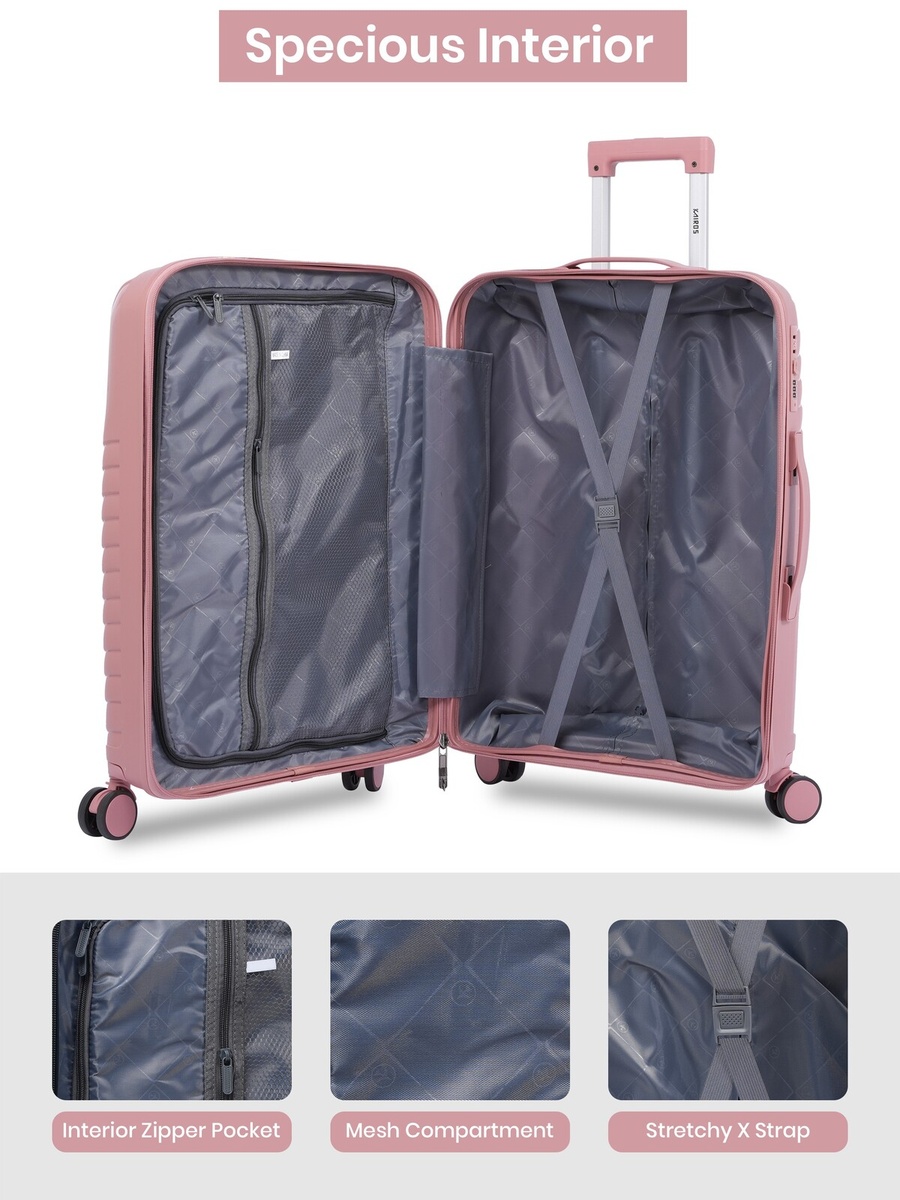 28inch Luggage with Anti-Theft Zipper | Polypropylene(PP) Material | Lightweight | TSA Lock | 360, 4-Wheels | Telescopic Handle | Tough Suitcase for Travel KTR-700-28-Rose Gold