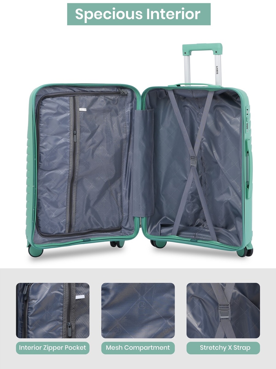 28inch Luggage with Anti-Theft Zipper | Polypropylene(PP) Material | Lightweight | TSA Lock | 360, 4-Wheels | Telescopic Handle | Tough Suitcase for Travel KTR-700-28-Green