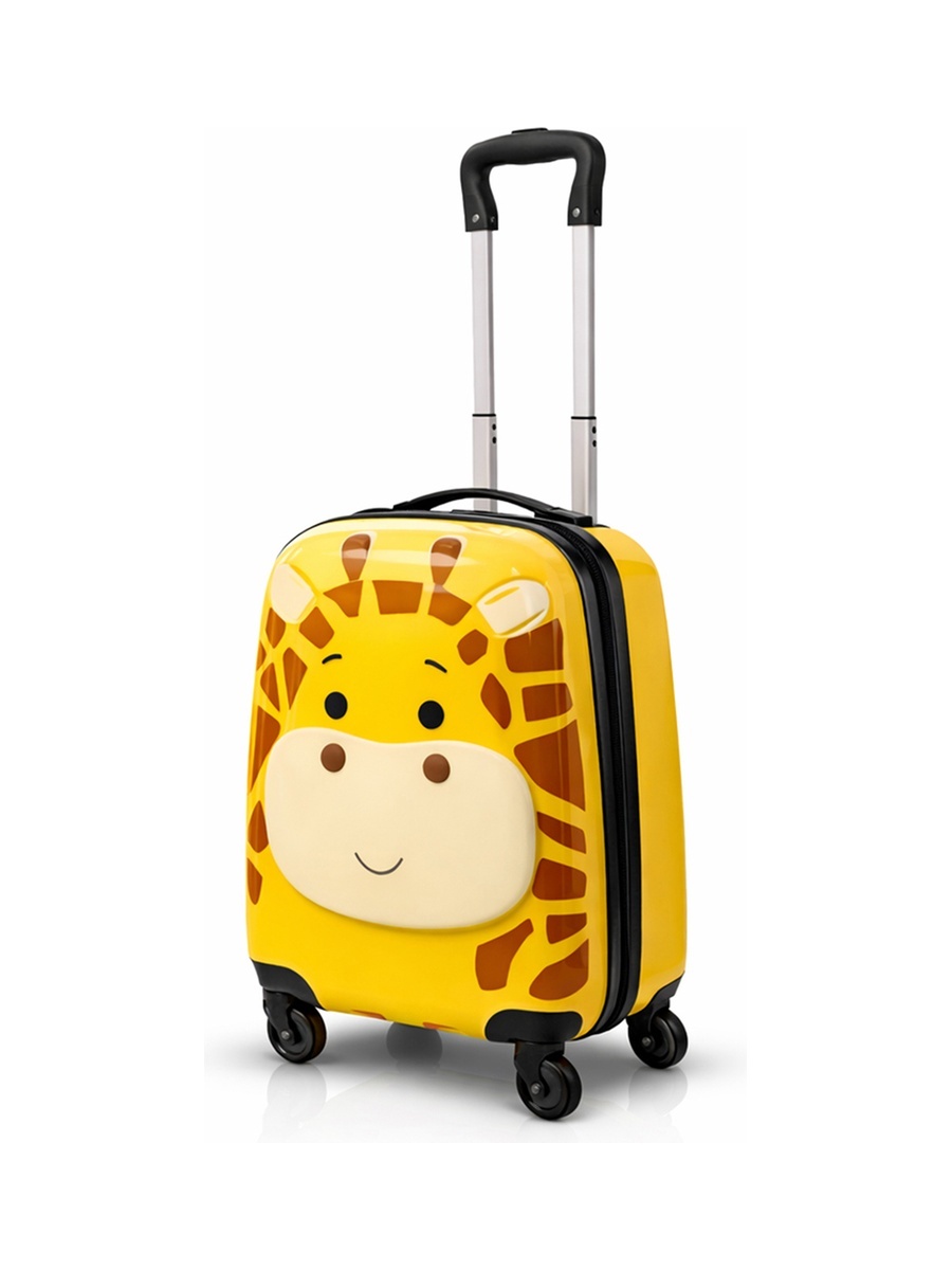 Kids Polycarbonate Trolley Cabin Bag - Durable, Lightweight, Fun & Travel 16 inches Suitcase Yellow Jiraaf