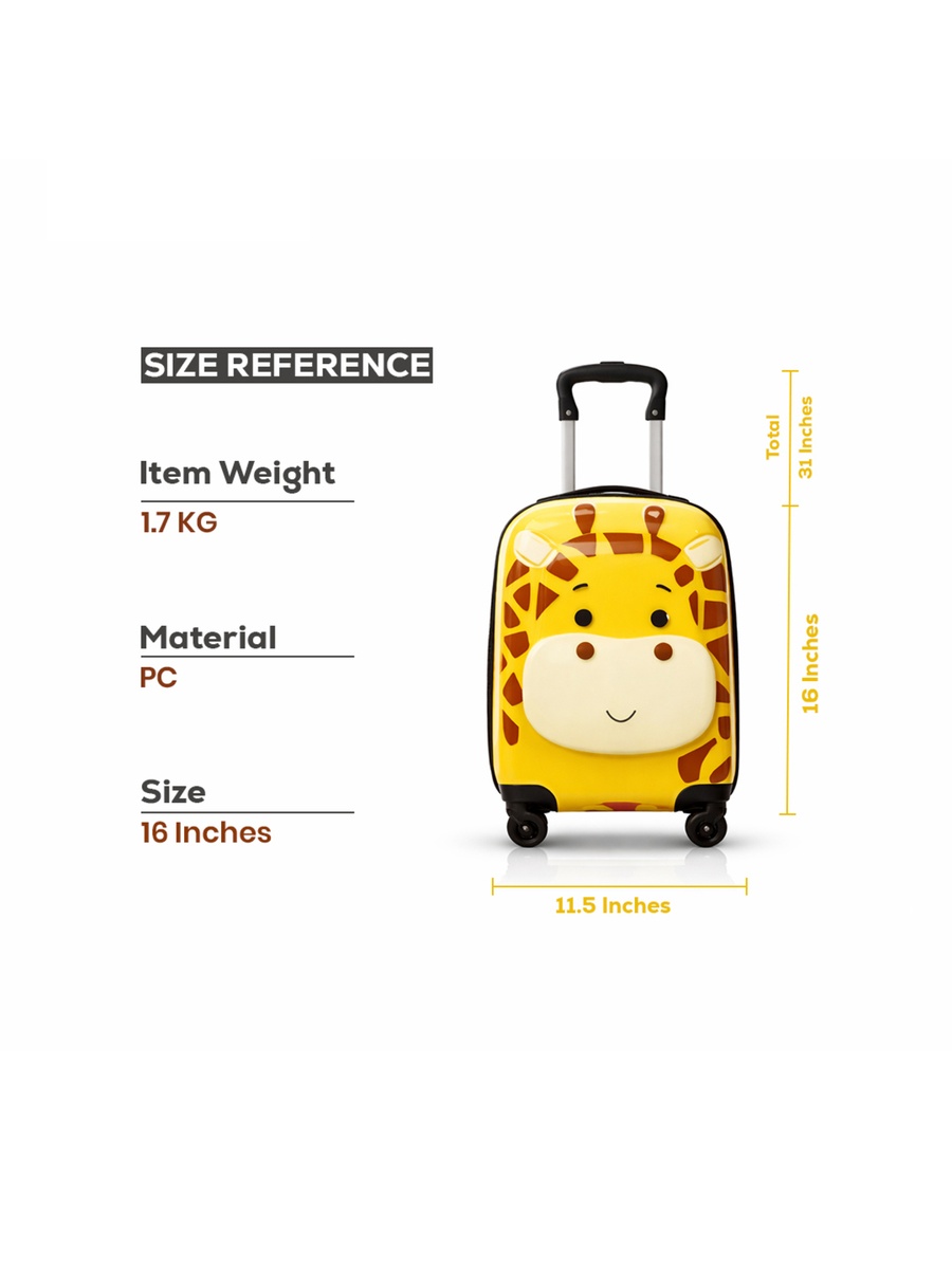 Kids Polycarbonate Trolley Cabin Bag - Durable, Lightweight, Fun & Travel 16 inches Suitcase Yellow Jiraaf