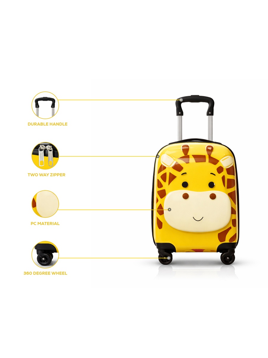 Kids Polycarbonate Trolley Cabin Bag - Durable, Lightweight, Fun & Travel 16 inches Suitcase Yellow Jiraaf