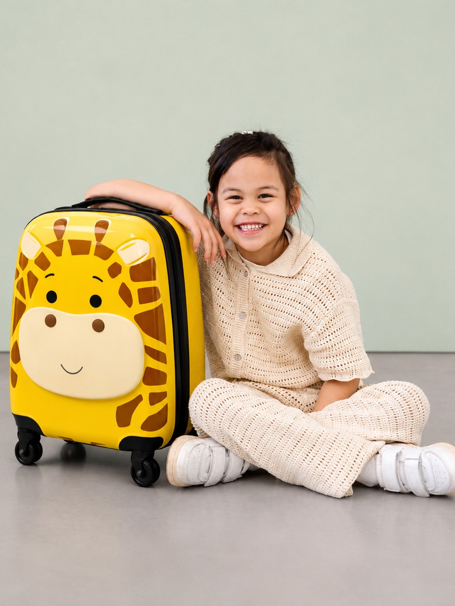 Kids Polycarbonate Trolley Cabin Bag - Durable, Lightweight, Fun & Travel 16 inches Suitcase Yellow Jiraaf