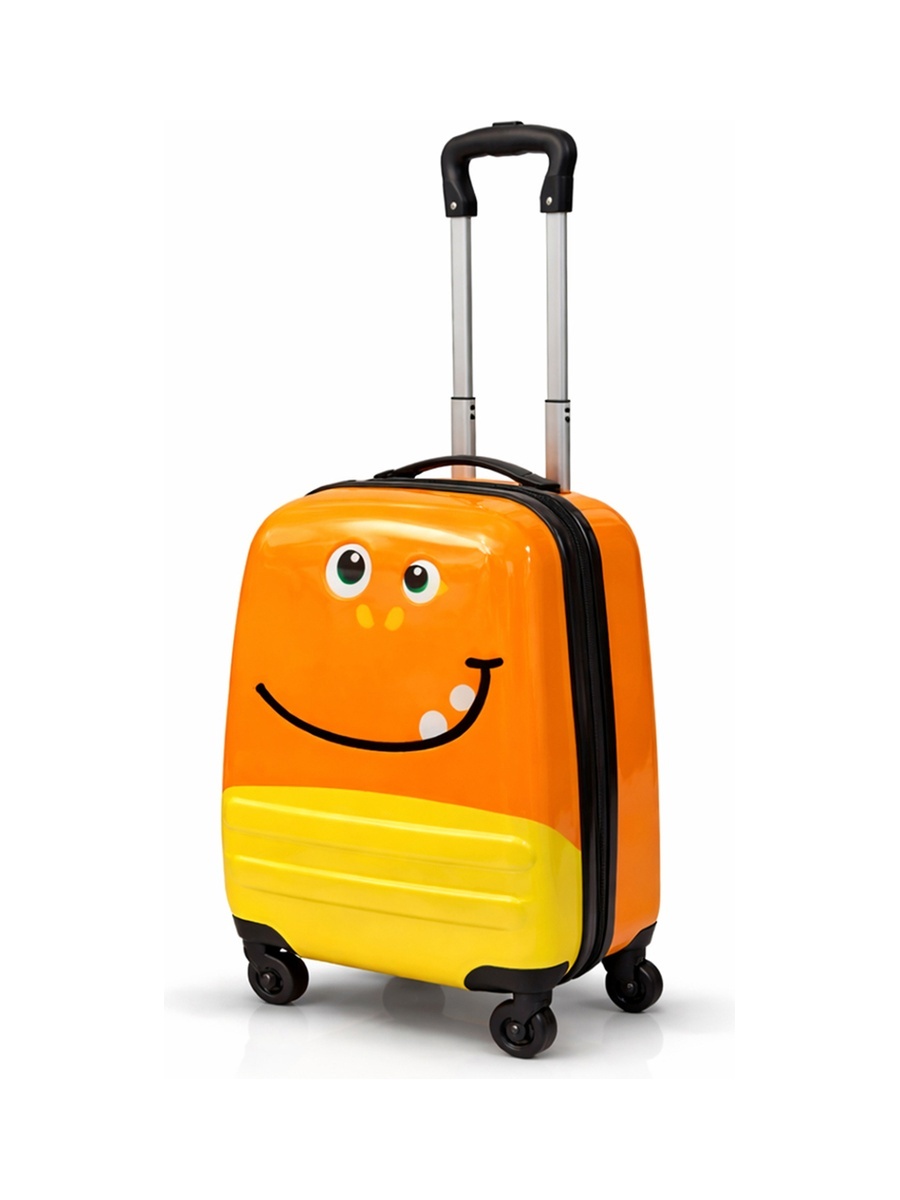 Kids Polycarbonate Trolley Cabin Bag - Durable, Lightweight, Fun & Travel 16 inches Suitcase Orange Smile