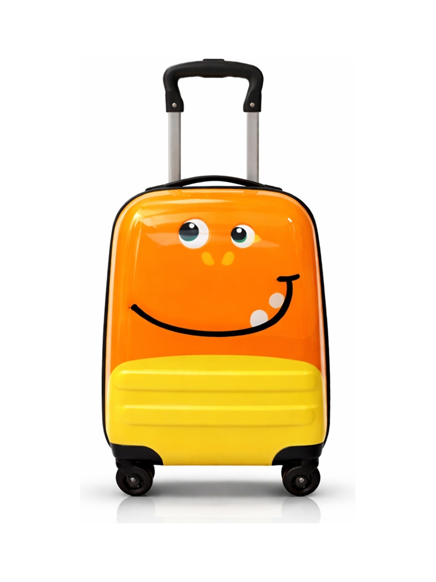 Kids Polycarbonate Trolley Cabin Bag - Durable, Lightweight, Fun & Travel 16 inches Suitcase Orange Smile