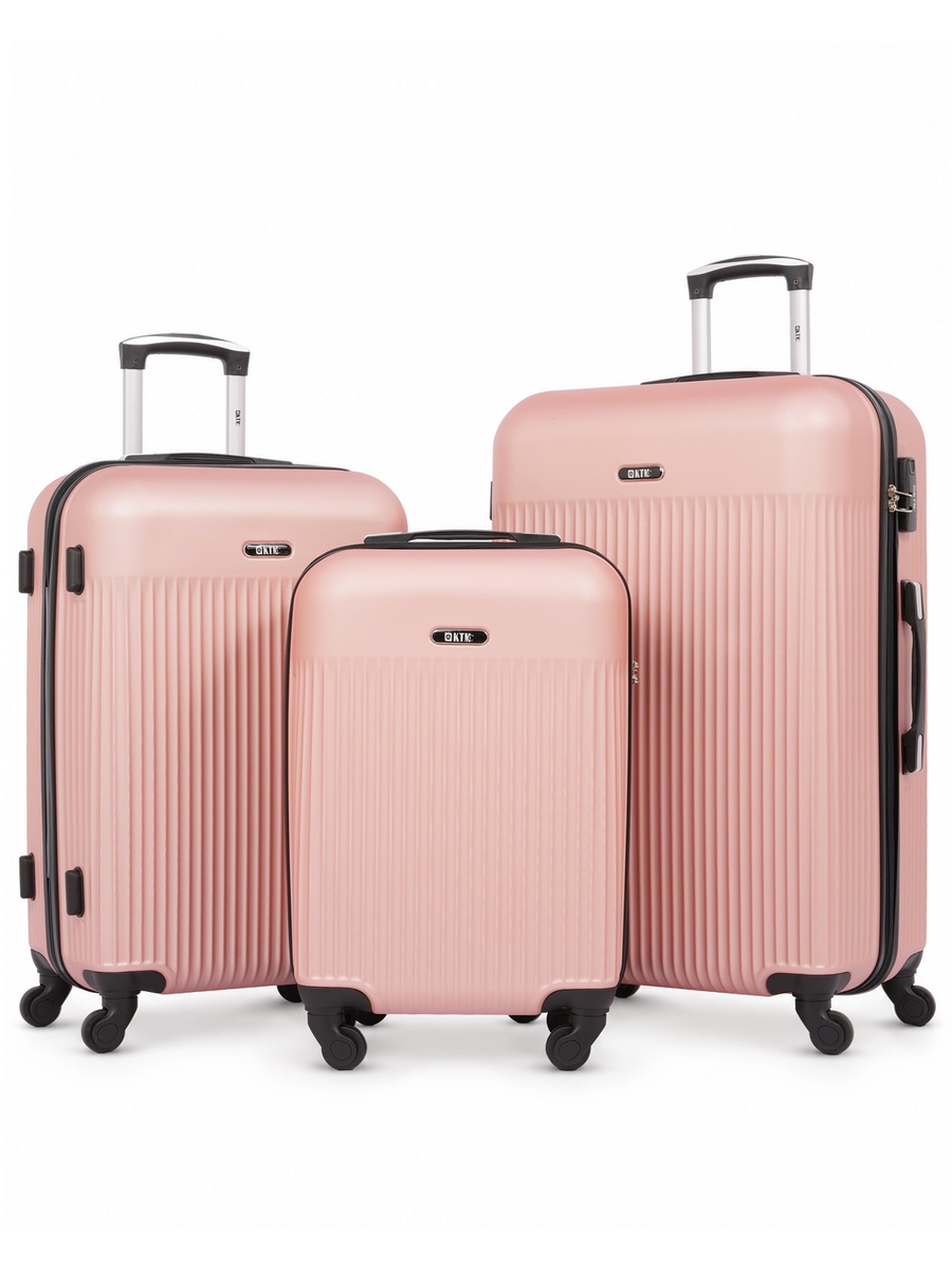 3-Piece Hardside Luggage Set, 20/ 24/ 28 inch ABS Spinner Trolley Bags with Combination Lock, KTMC9198- Rose Gold