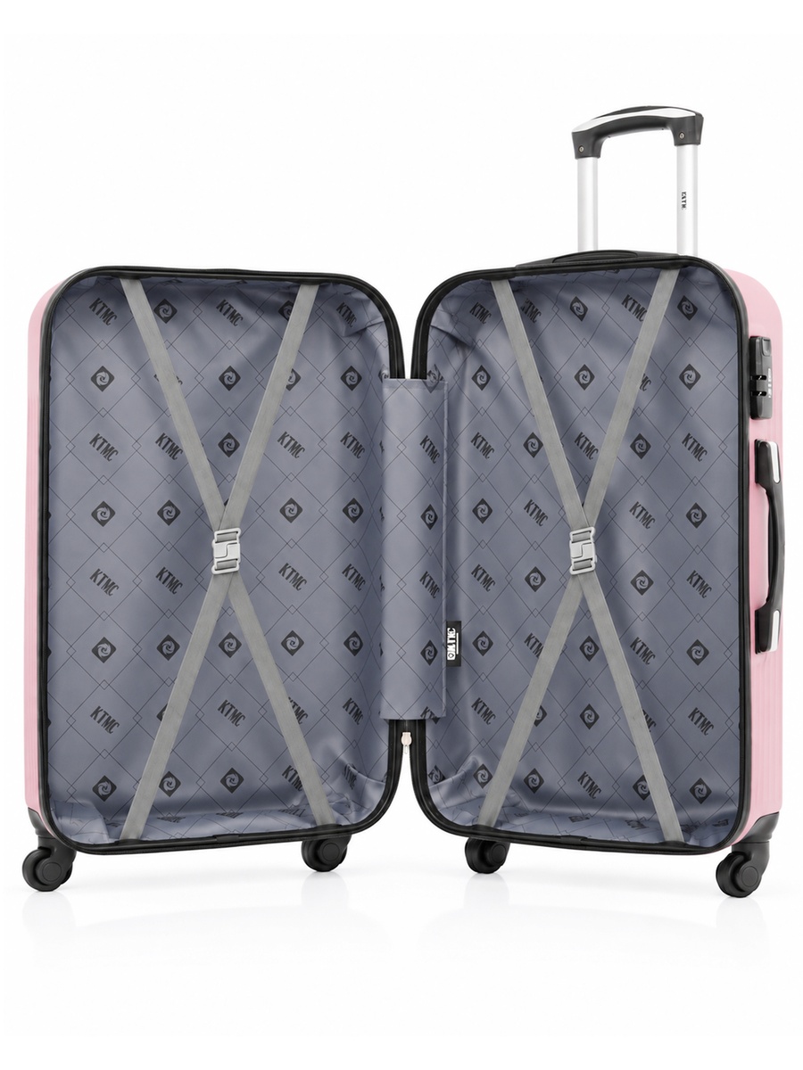 3-Piece Hardside Luggage Set, 20/ 24/ 28 inch ABS Spinner Trolley Bags with Combination Lock, KTMC9198- Rose Gold