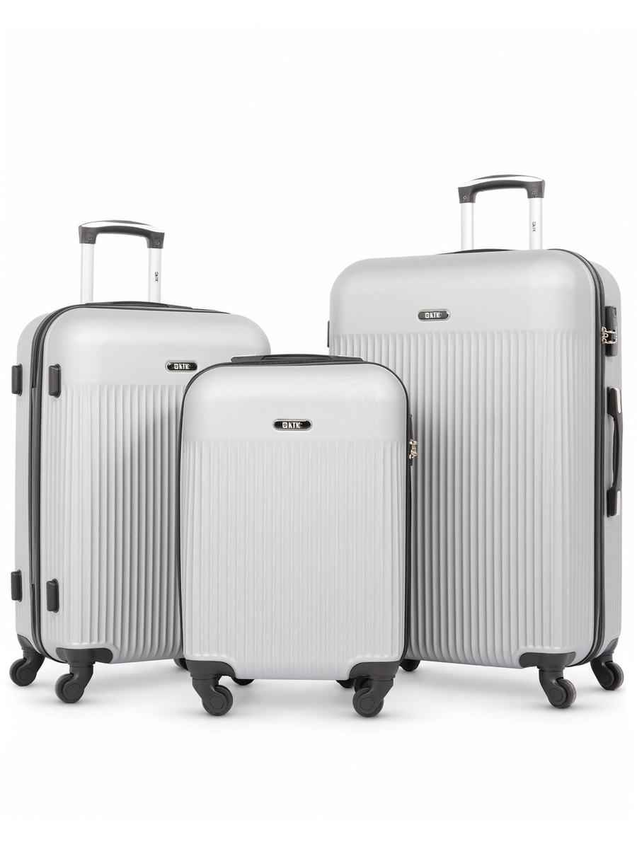 3-Piece Hardside Luggage Set, 20/ 24/ 28 inch ABS Spinner Trolley Bags with Combination Lock, KTMC9198- Silver