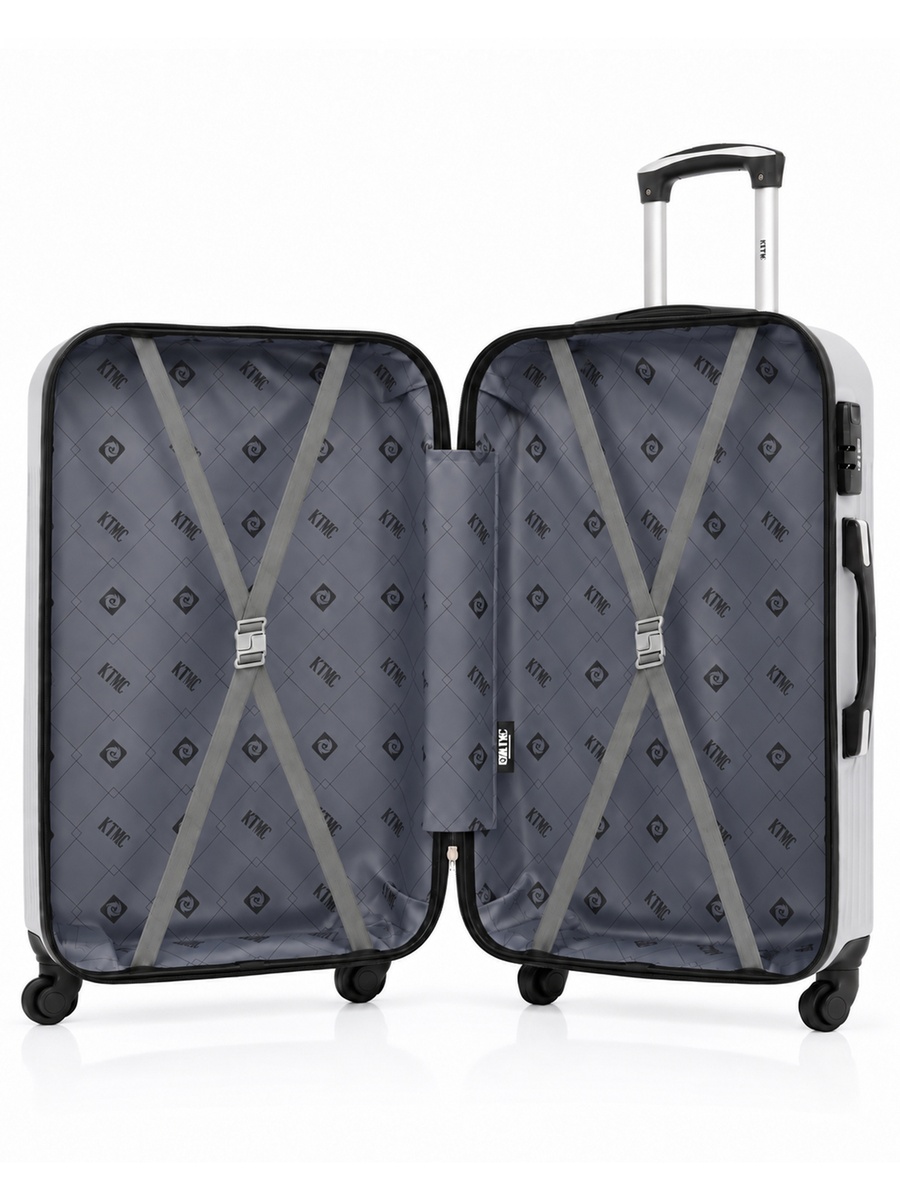 3-Piece Hardside Luggage Set, 20/ 24/ 28 inch ABS Spinner Trolley Bags with Combination Lock, KTMC9198- Silver