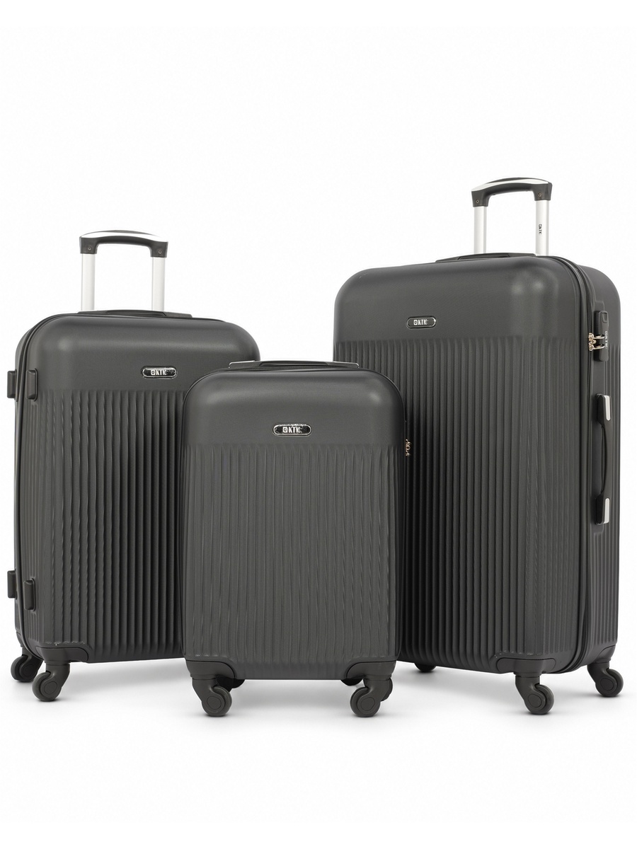 3-Piece Hardside Luggage Set, 20/ 24/ 28 inch ABS Spinner Trolley Bags with Combination Lock, KTMC-9198-Black