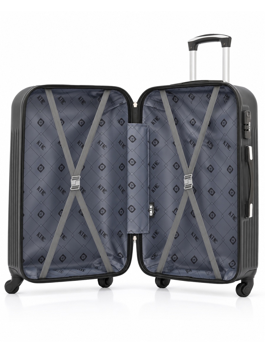 3-Piece Hardside Luggage Set, 20/ 24/ 28 inch ABS Spinner Trolley Bags with Combination Lock, KTMC-9198-Black