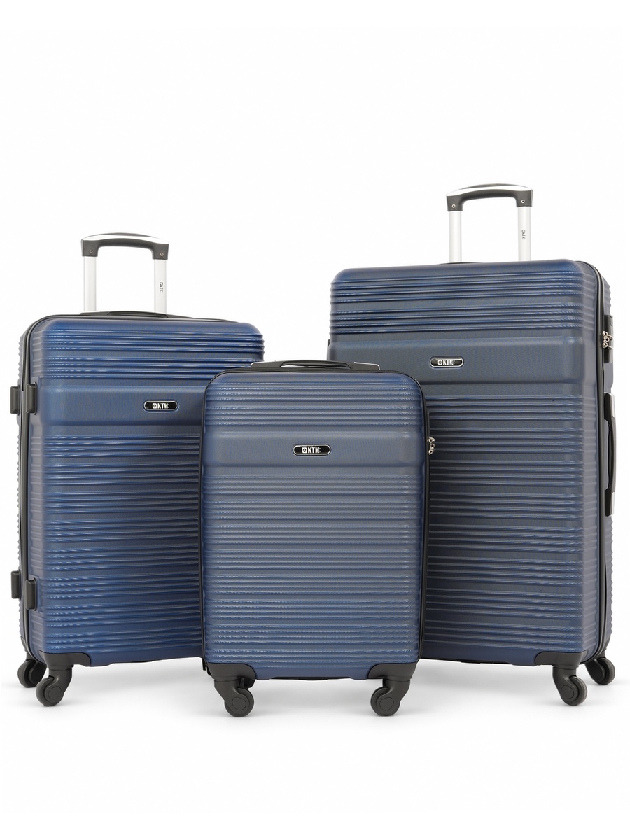 3-Piece Hardside Luggage Set, 20/ 24/ 28 inch ABS Spinner Trolley Bags with Combination Lock, KTMC-9199- Navy
