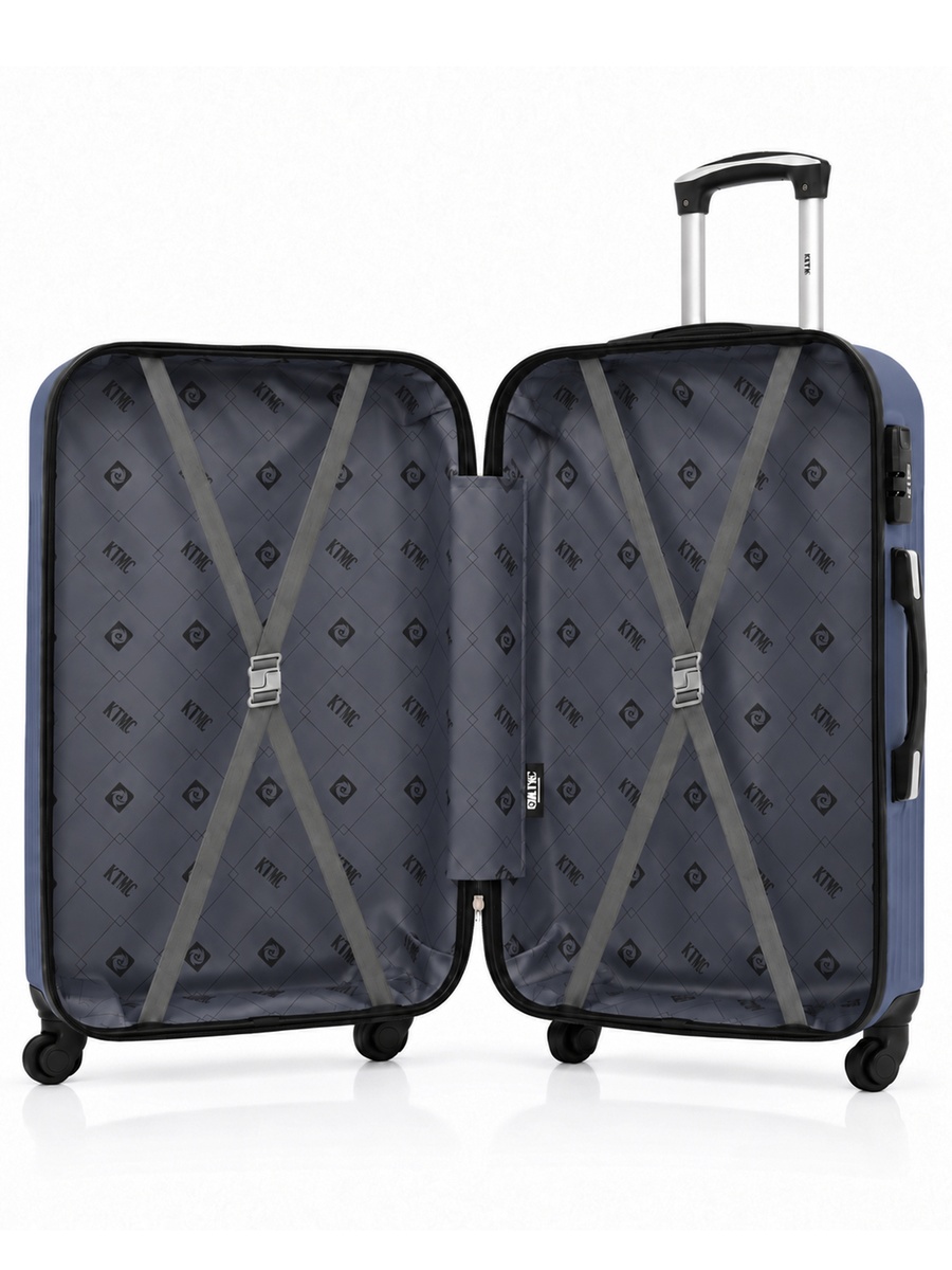 3-Piece Hardside Luggage Set, 20/ 24/ 28 inch ABS Spinner Trolley Bags with Combination Lock, KTMC-9199- Navy