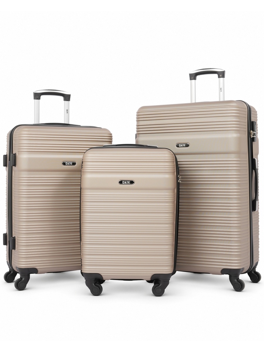 3-Piece Hardside Luggage Set, 20/ 24/ 28 inch ABS Spinner Trolley Bags with Combination Lock, KTMC-9199- Champange