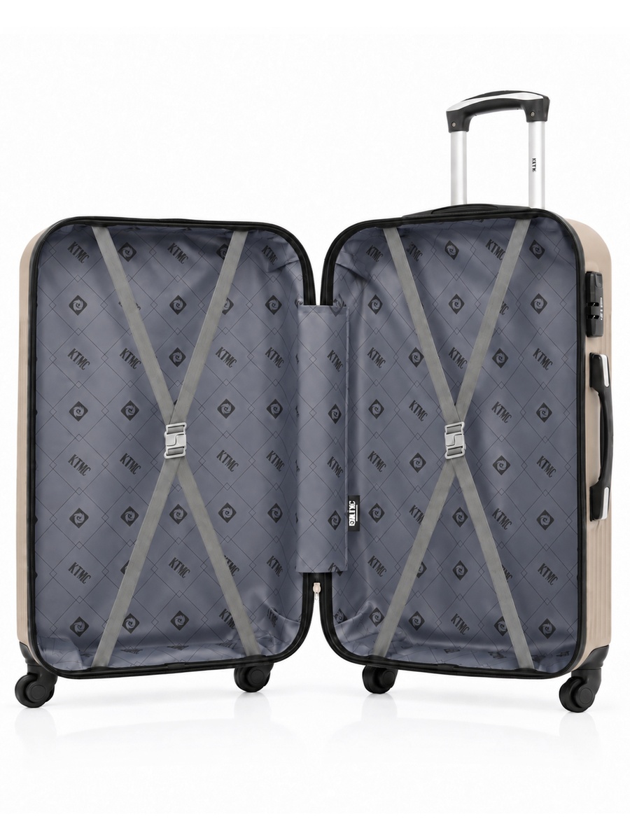 3-Piece Hardside Luggage Set, 20/ 24/ 28 inch ABS Spinner Trolley Bags with Combination Lock, KTMC-9199- Champange