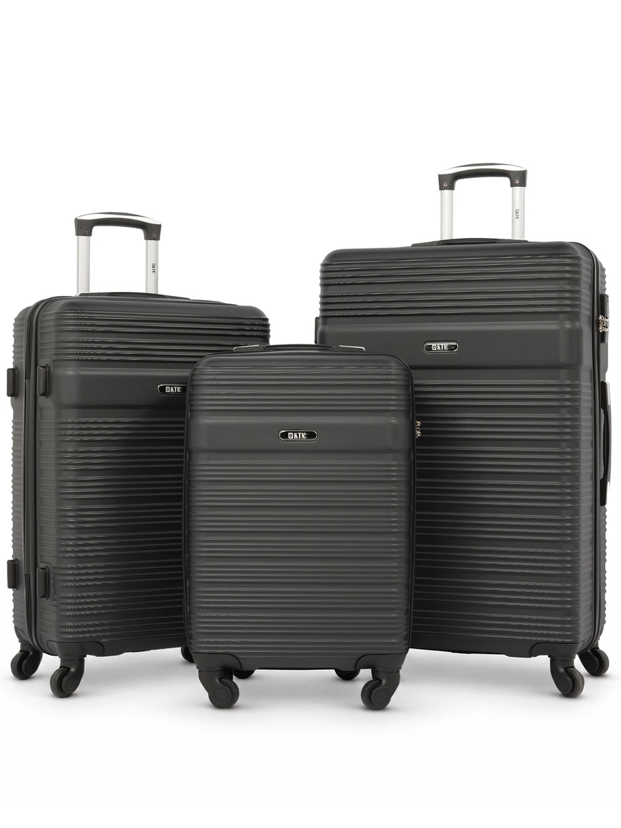 3-Piece Hardside Luggage Set, 20/ 24/ 28 inch ABS Spinner Trolley Bags with Combination Lock, KTMC-9199-Black