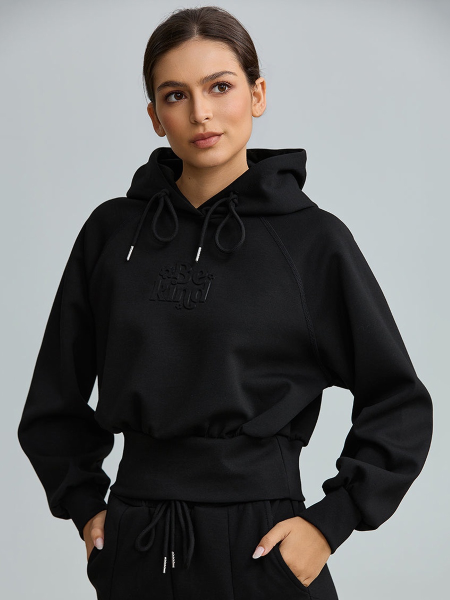 Cropped Hoodie With Embossed Logo