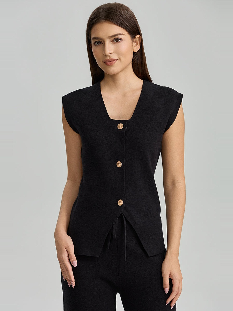 Sleeveless Button Front Knit Vest