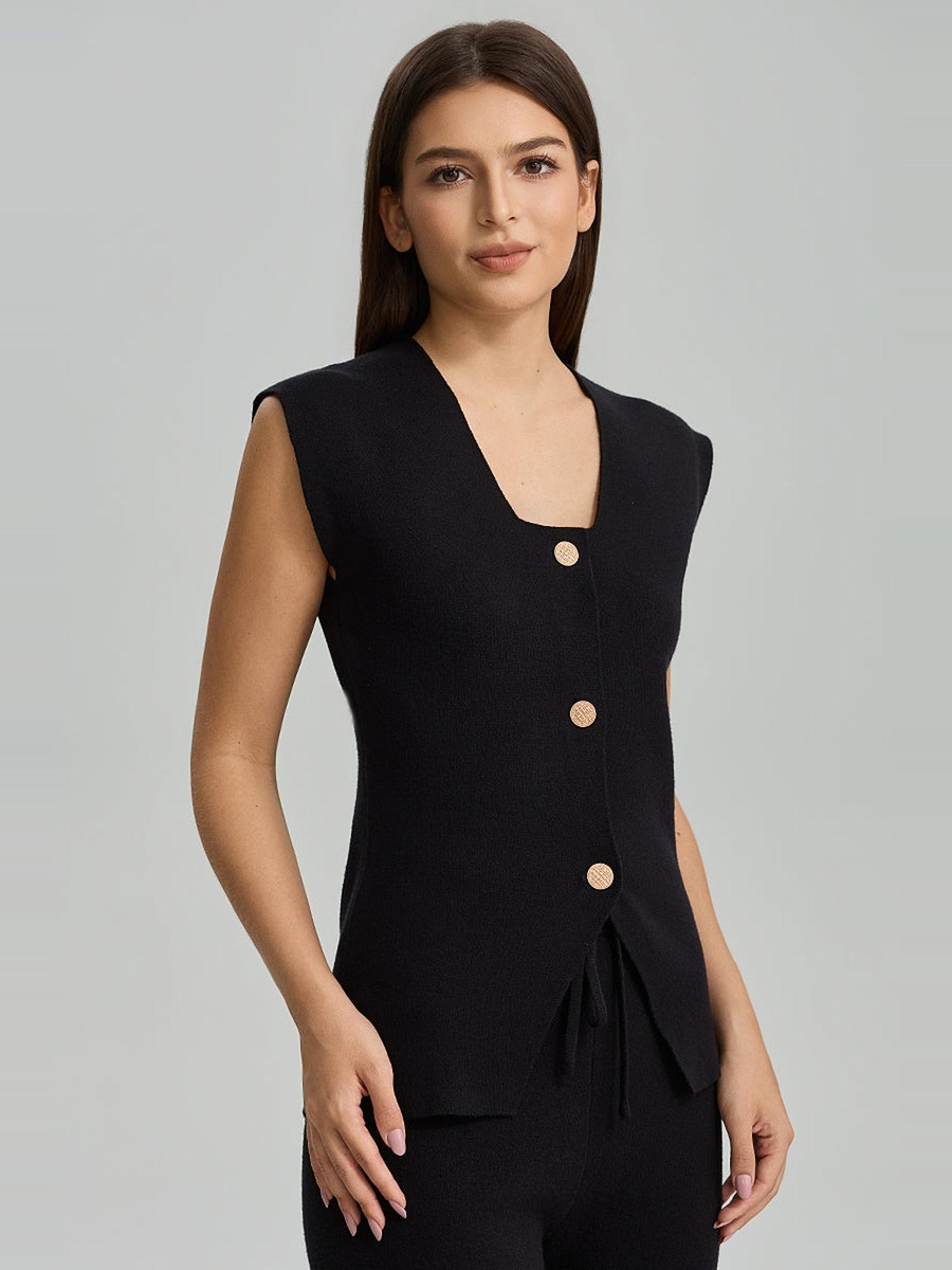 Sleeveless Button Front Knit Vest