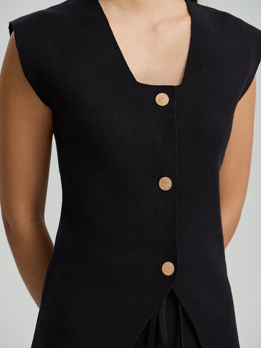 Sleeveless Button Front Knit Vest