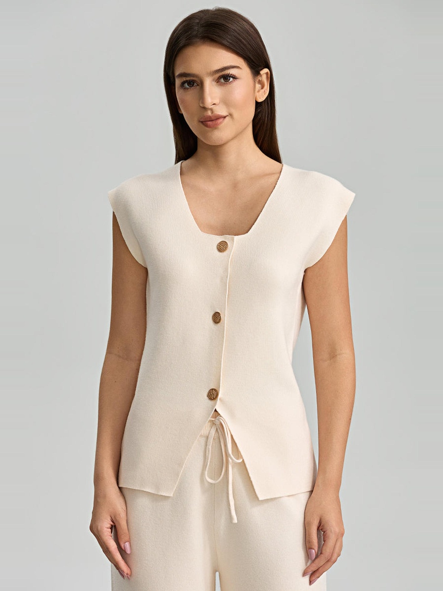 Sleeveless Button Front Knit Vest