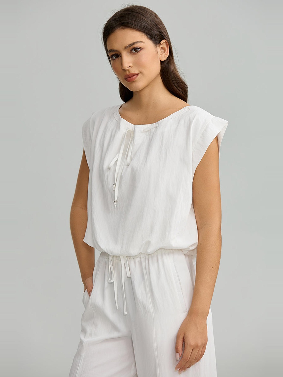 Sleeveless Tie Neck Blouson Top