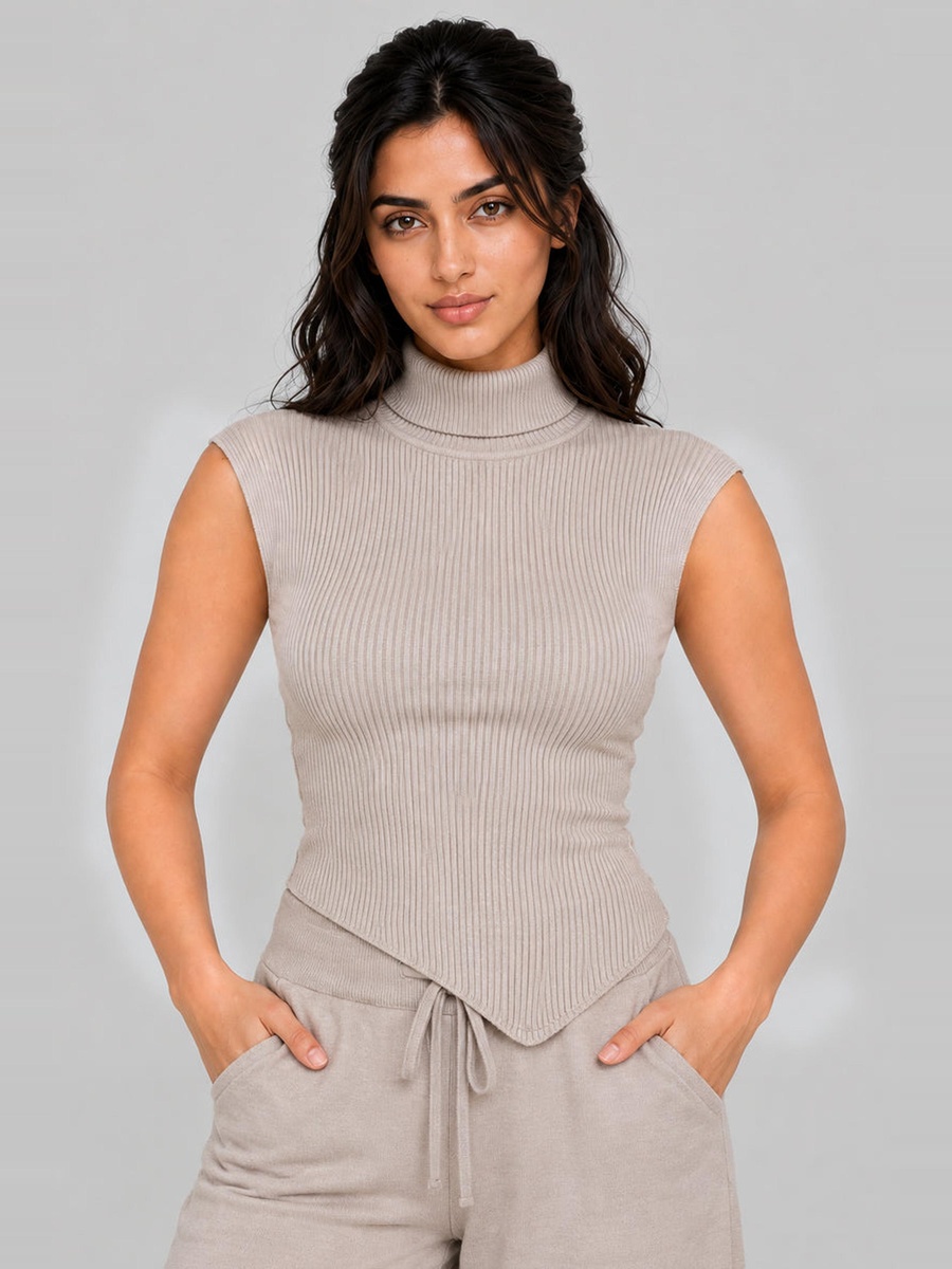 Sleeveless Turtleneck Knit Top
