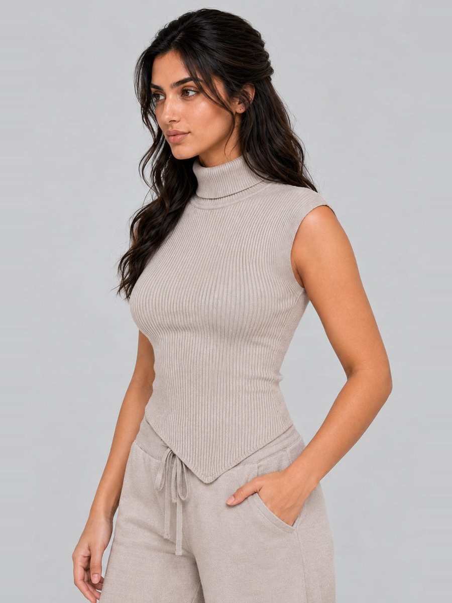 Sleeveless Turtleneck Knit Top