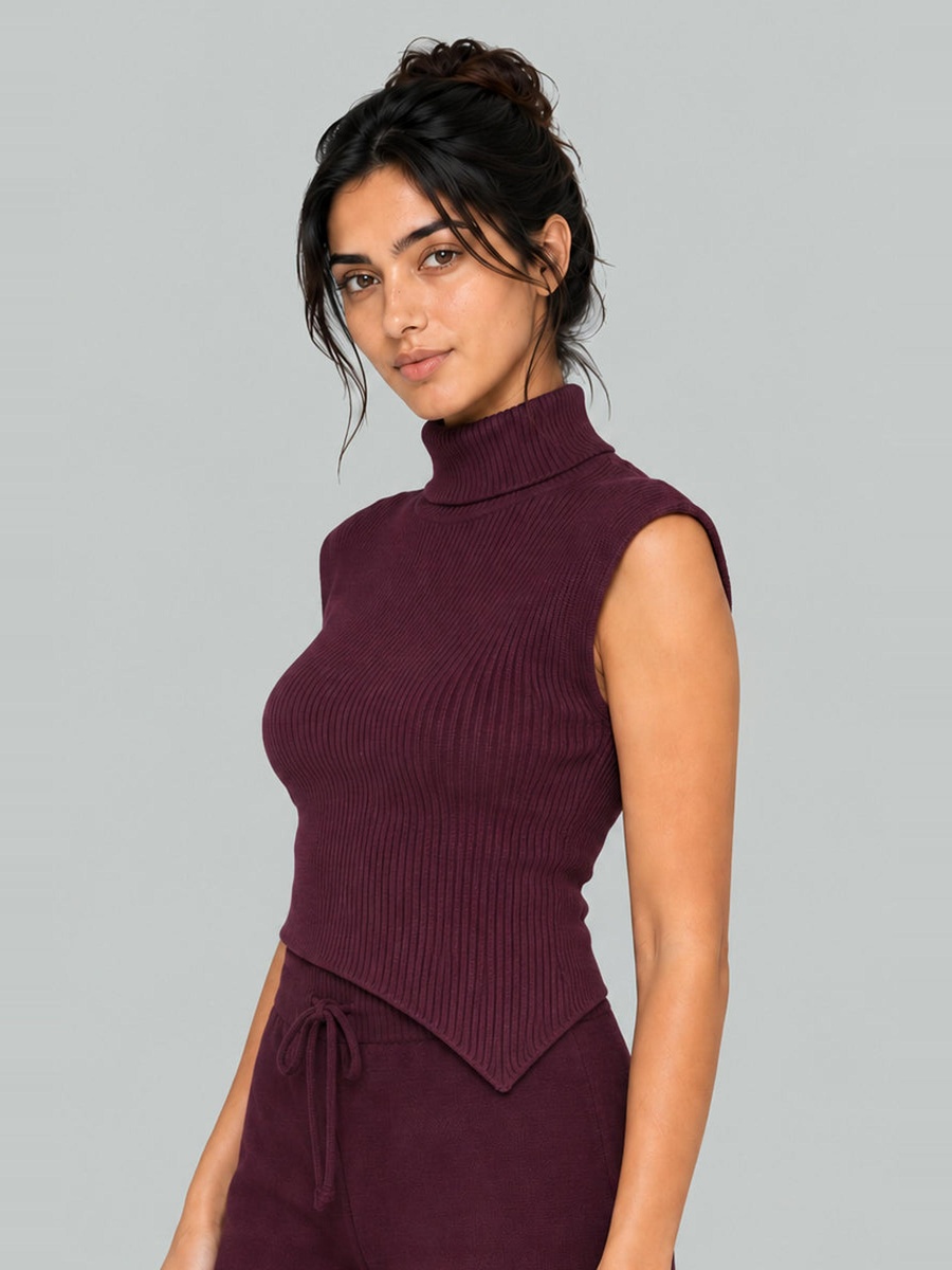 Sleeveless Turtleneck Knit Top