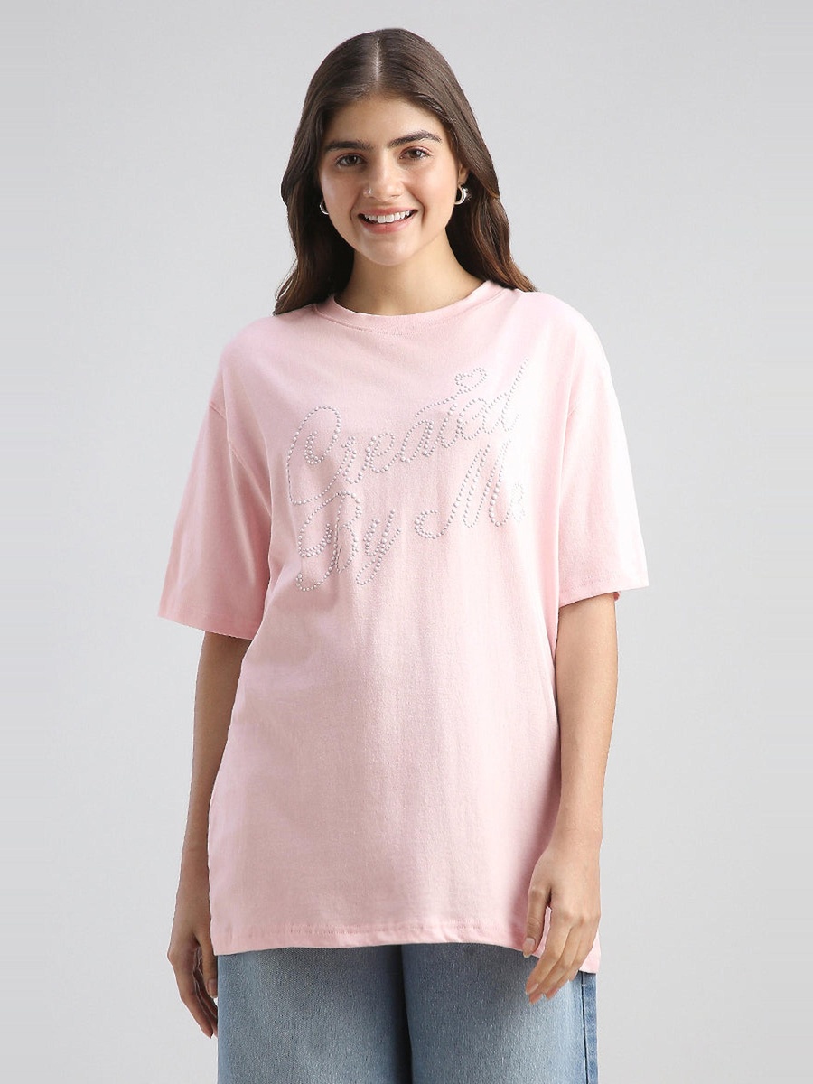 Slogan Embellished Oversized Tshirt