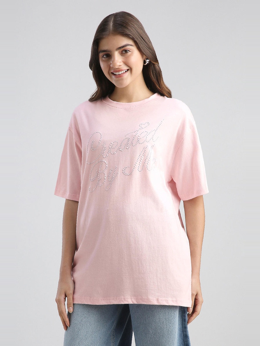 Slogan Embellished Oversized Tshirt