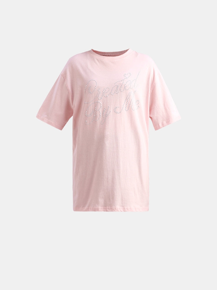 Slogan Embellished Oversized Tshirt