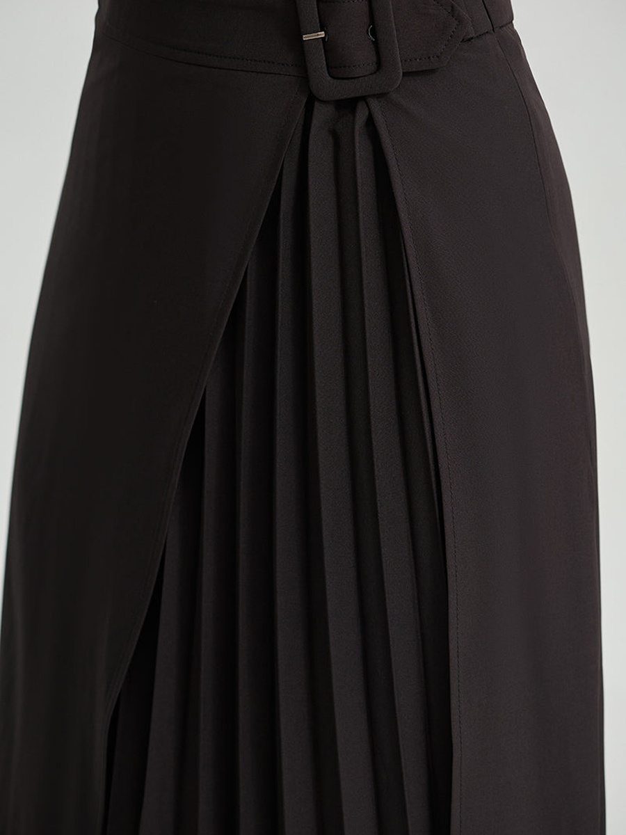 Pleated Midi Skirt With Belt
