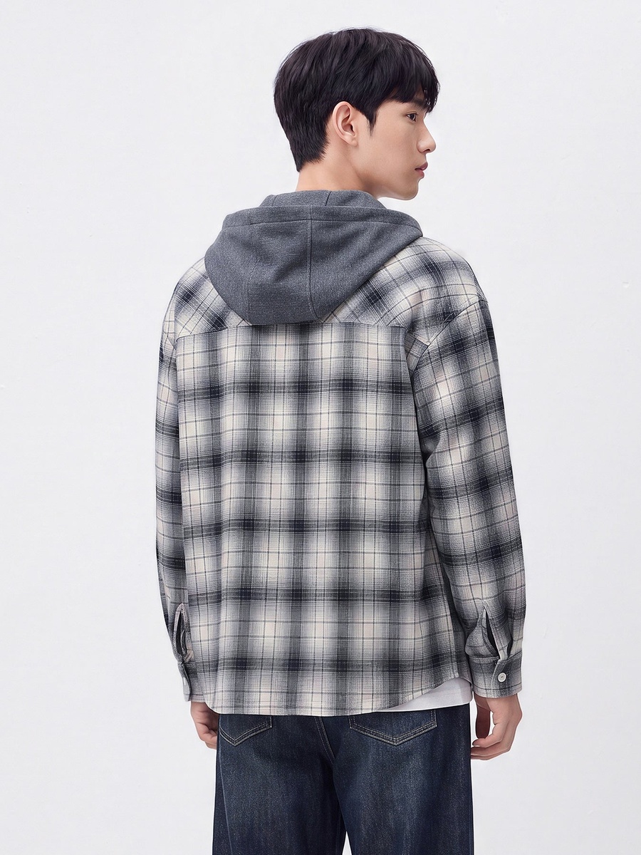 Men Plaid Hooded Overshirt Jacket