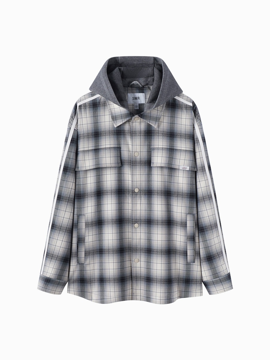 Men Plaid Hooded Overshirt Jacket