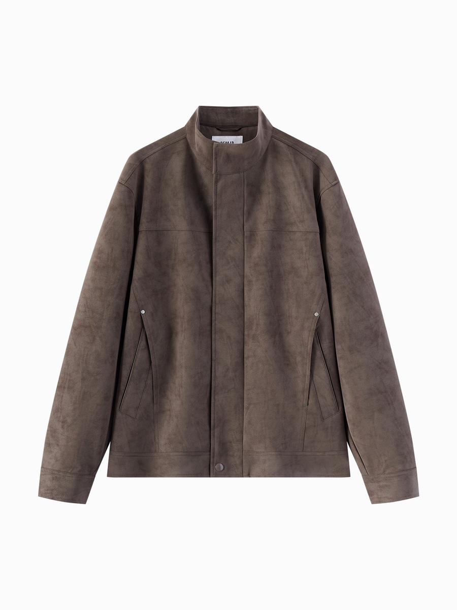 Men Suede Stand Collar Jacket