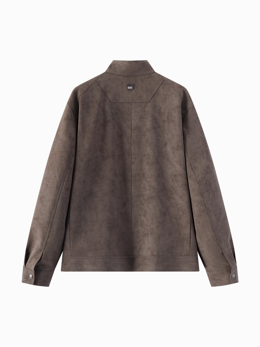 Men Suede Stand Collar Jacket