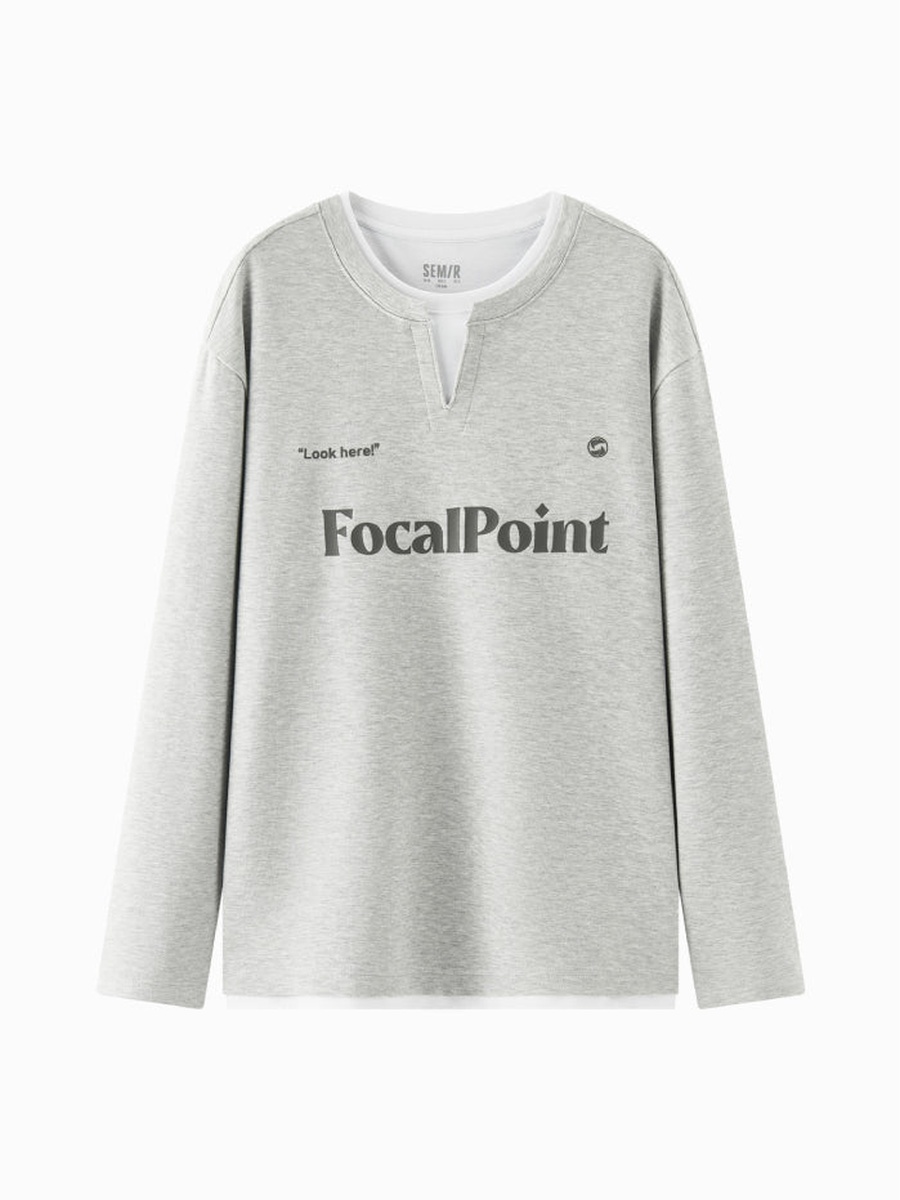 Long Sleeve Graphic T-Shirt with Layered Neckline