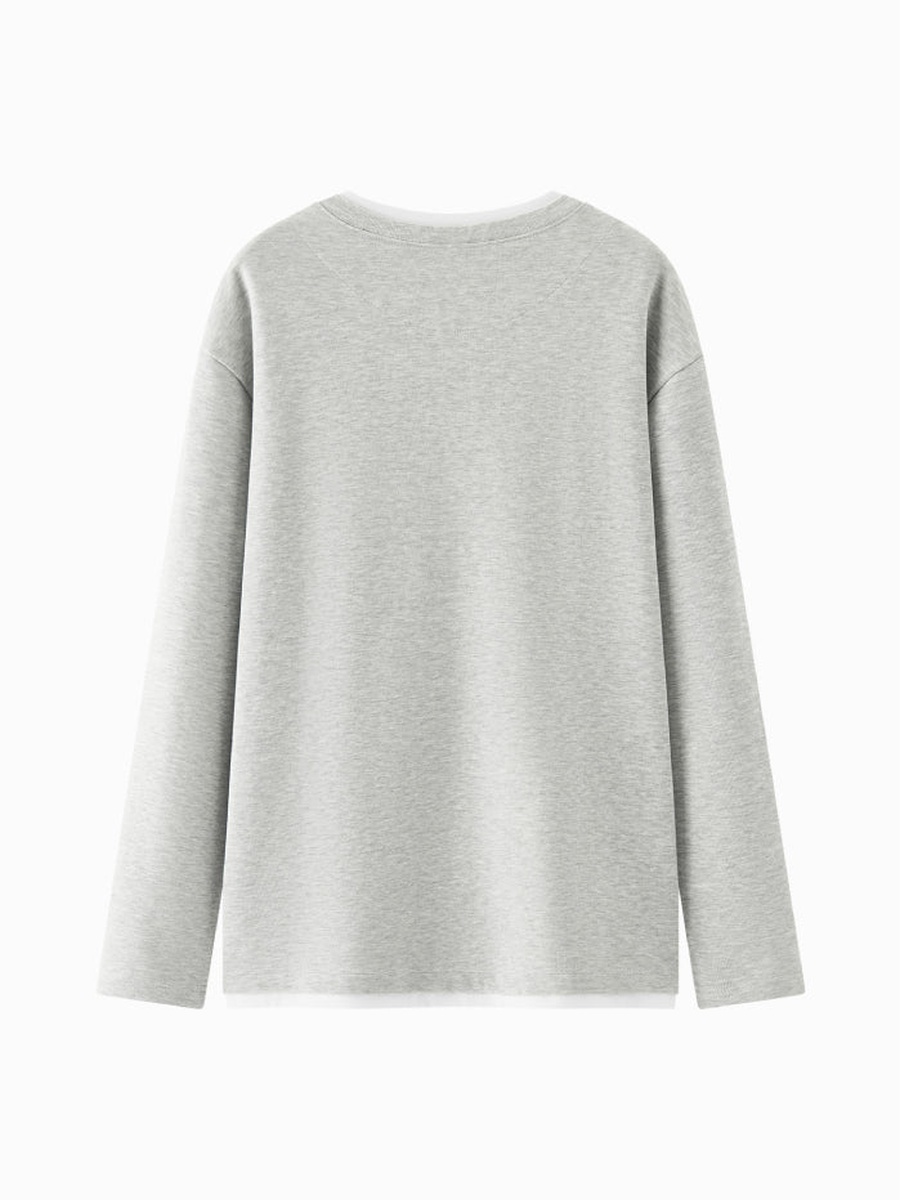 Long Sleeve Graphic T-Shirt with Layered Neckline