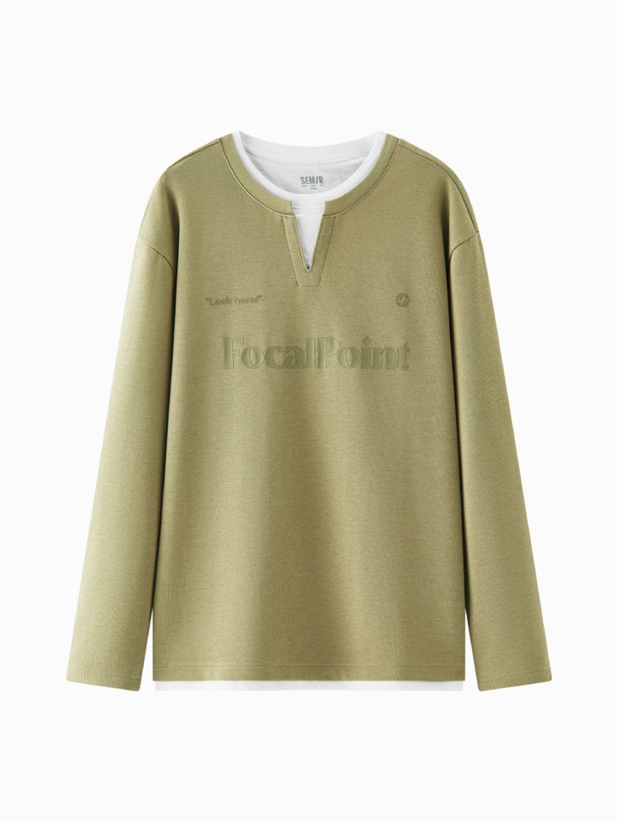Long Sleeve Graphic Top with Layered Neckline
