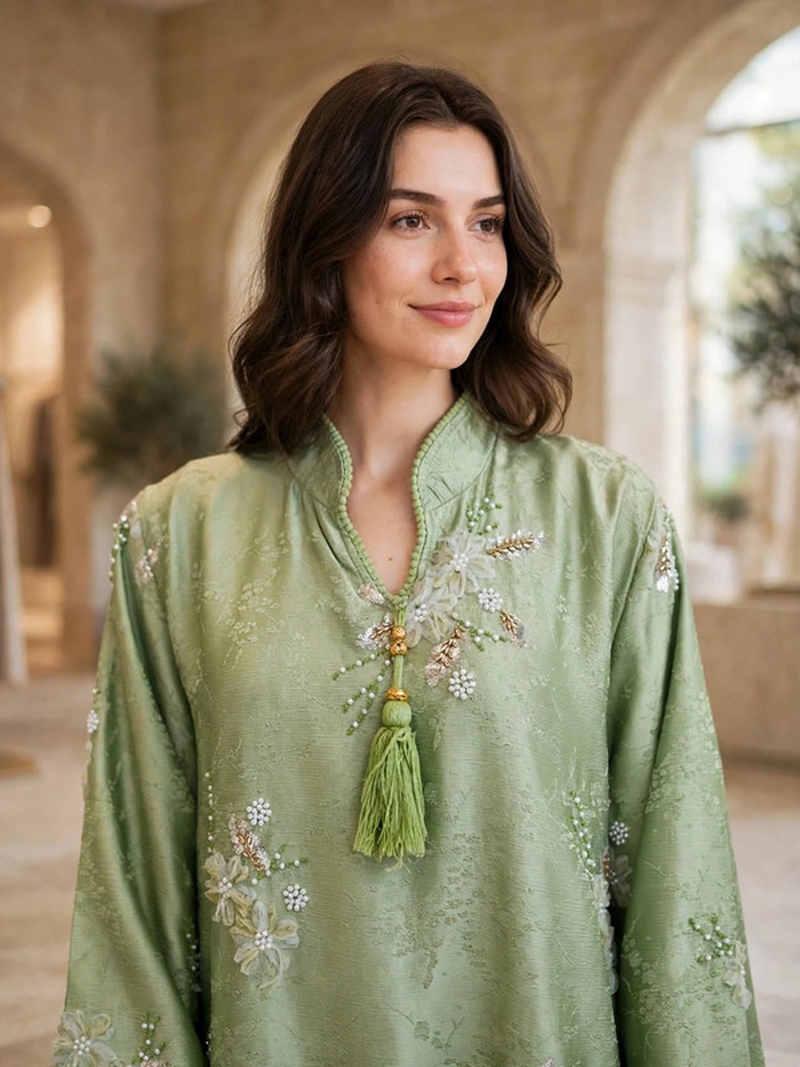 Floral Applique and Tasseled Jalabiya