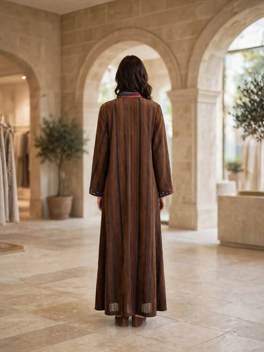 Multicolored Beaded and Crystal Suede Winter Wear Jalabiya
