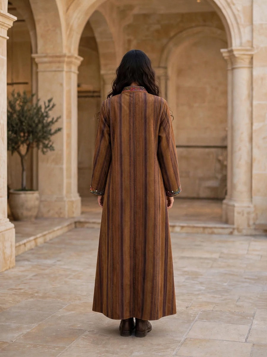 Multicolored Beaded and Crystal Suede Winter Wear Jalabiya