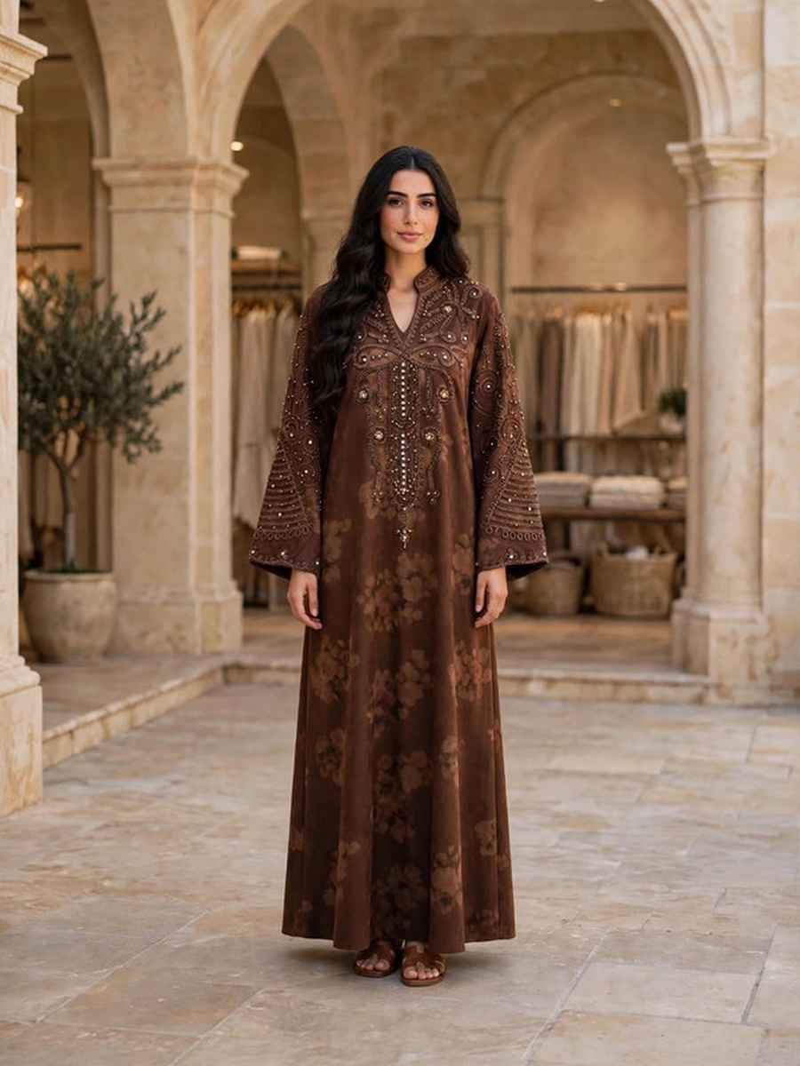 Heavy Embroidered Suede Winter Wear Jalabiya