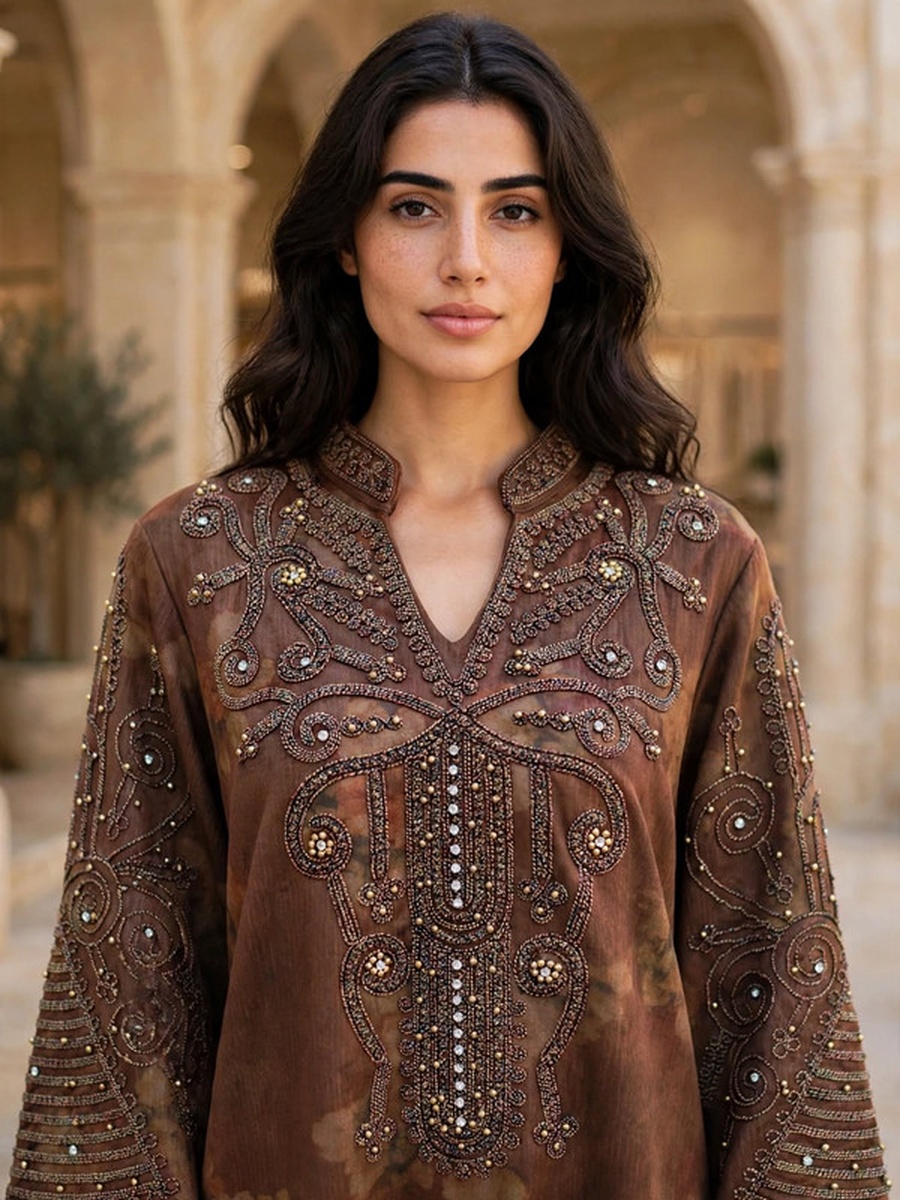 Heavy Embroidered Suede Winter Wear Jalabiya