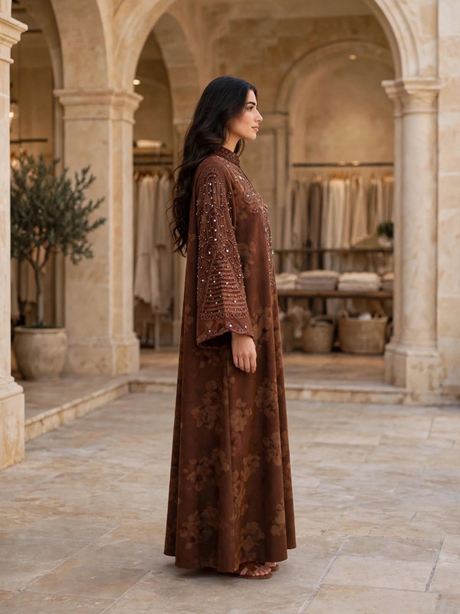 Heavy Embroidered Suede Winter Wear Jalabiya