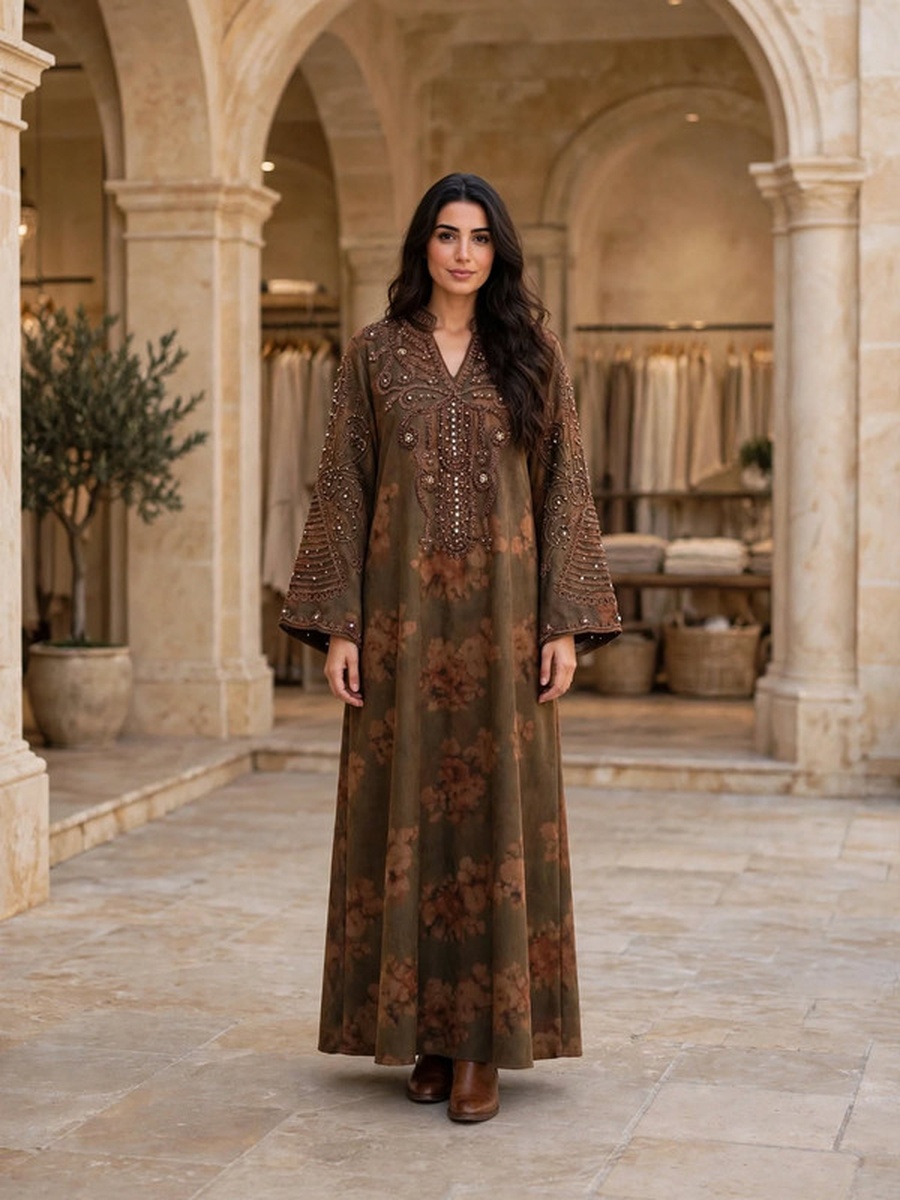 Heavy Embroidered Suede Winter Wear Jalabiya