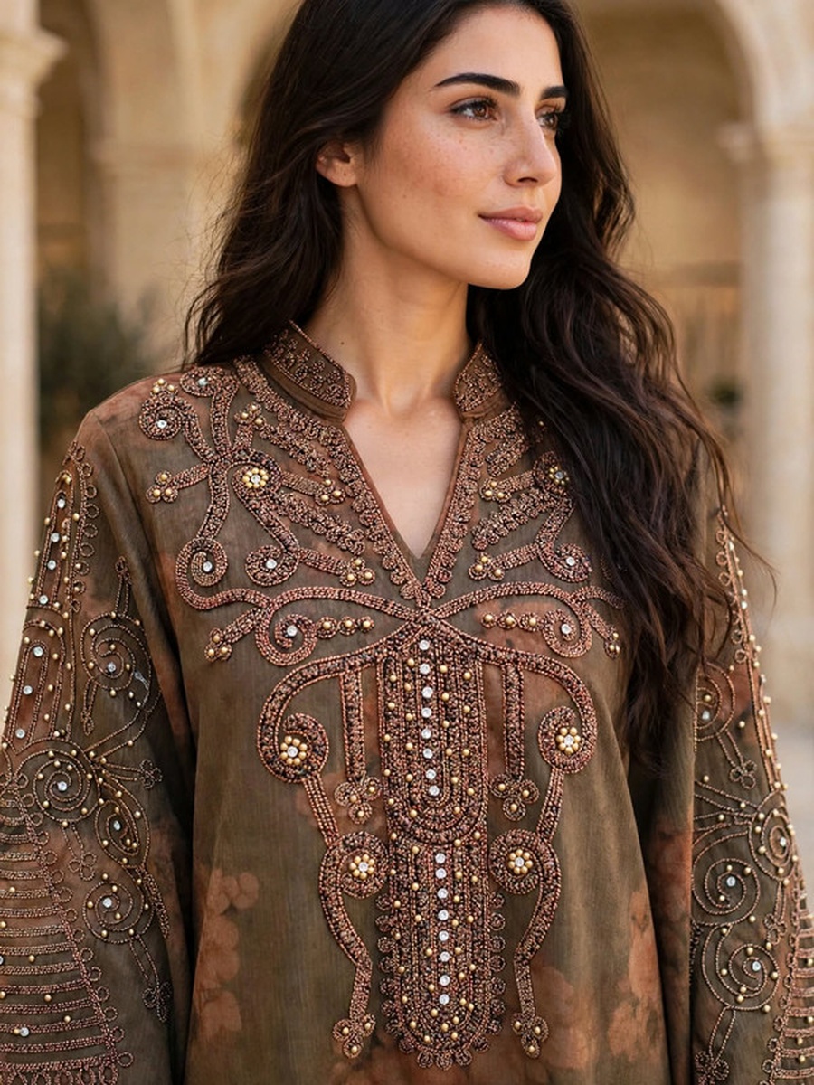 Heavy Embroidered Suede Winter Wear Jalabiya