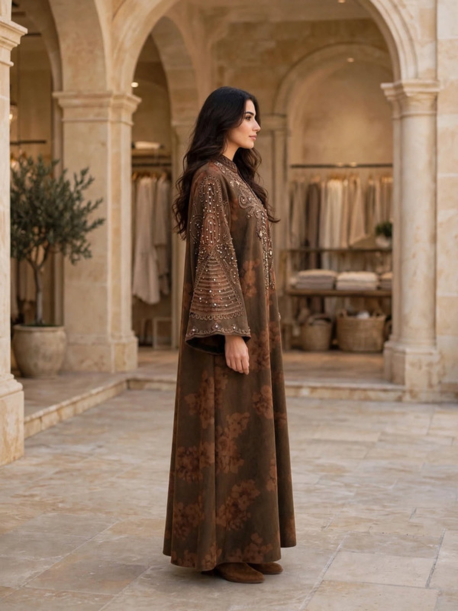 Heavy Embroidered Suede Winter Wear Jalabiya