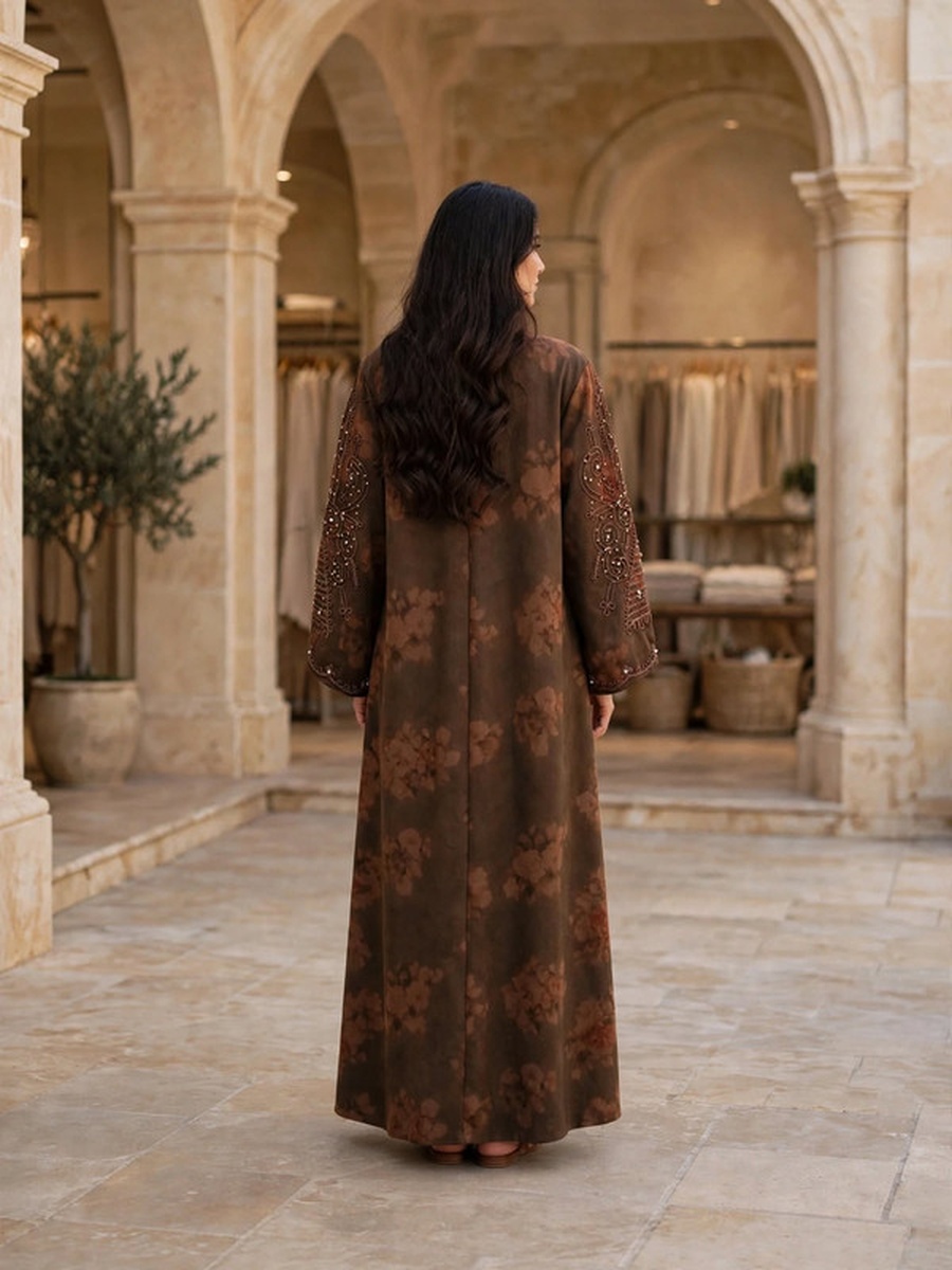 Heavy Embroidered Suede Winter Wear Jalabiya