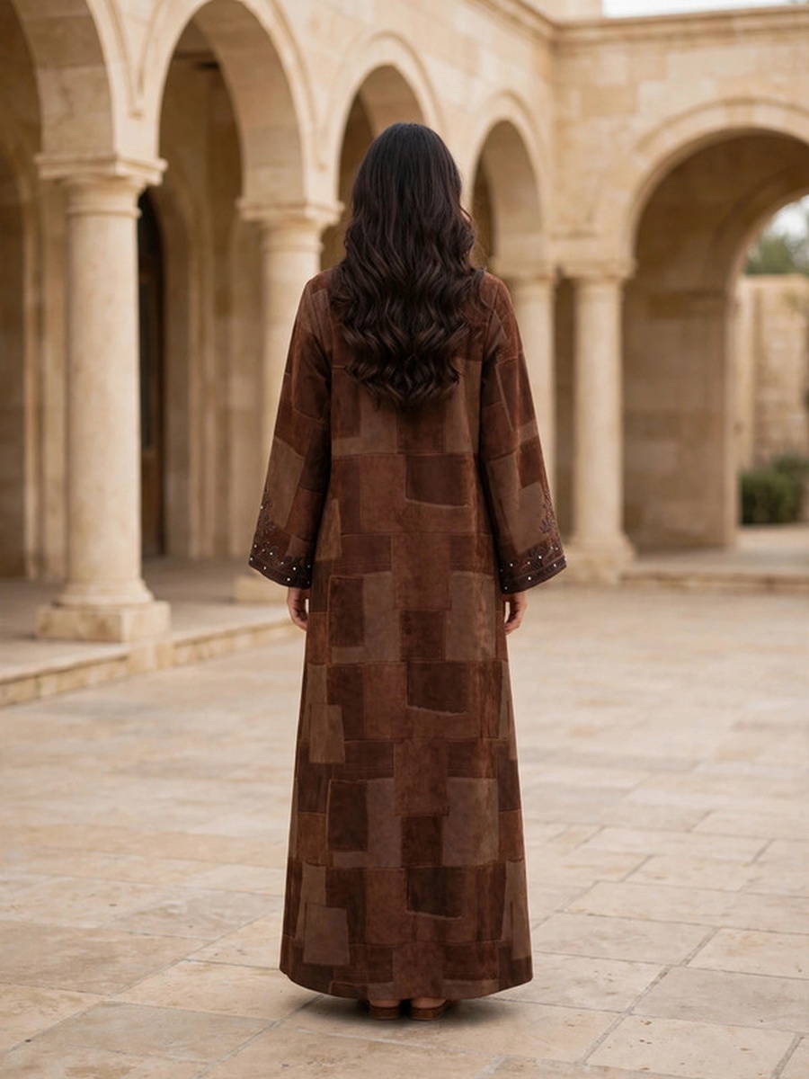 Crystal Embellished Suede Winter Wear Jalabiya